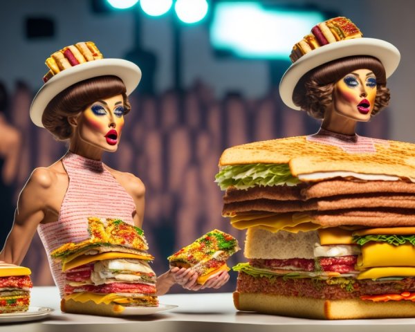 Stylized Fashion Models in Sandwich-Inspired Outfits