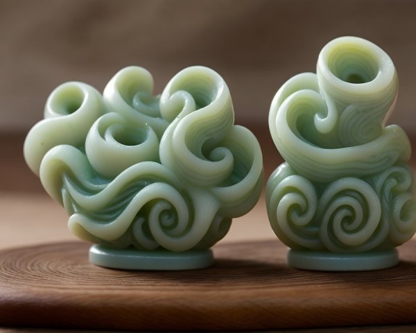 Intricately Carved Pale Green Jade Sculptures
