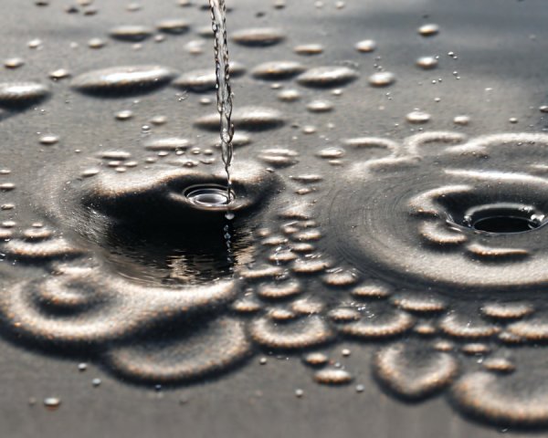 Close-Up of Water Droplets Creating Ripples and Bubbles