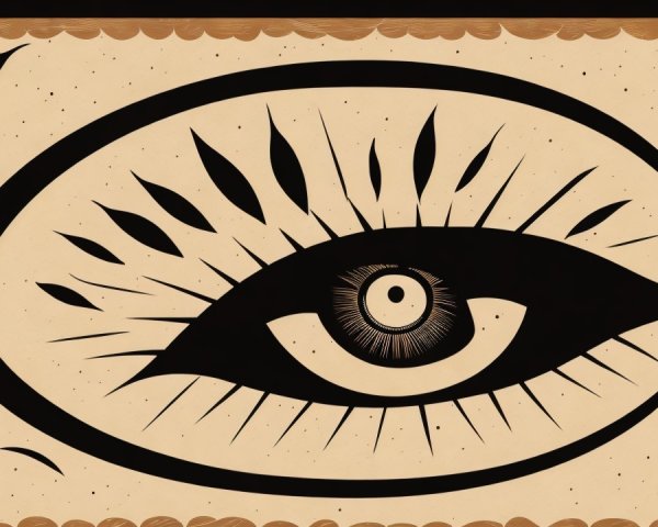Stylized Black Eye Design on Textured Beige Background