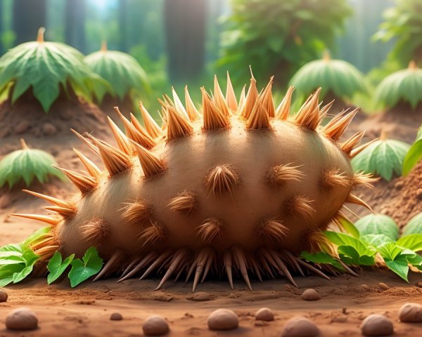Spiky Bulb-Like Plant in a Sunlit Forest Setting