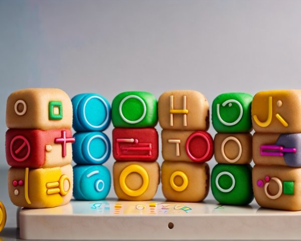 Colorful Stacked Blocks with Shapes and Symbols