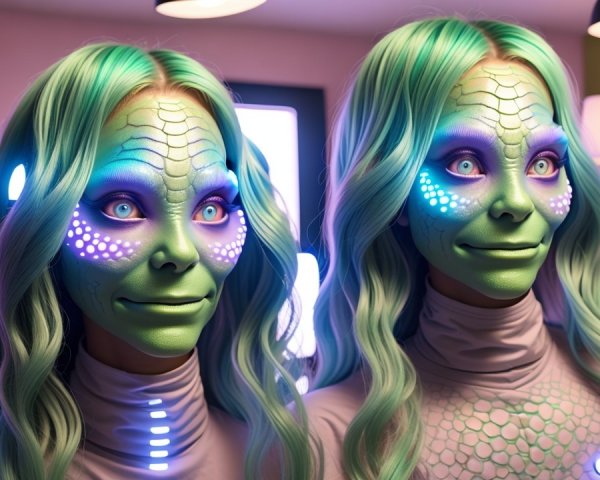 Futuristic Humanoid Aliens with Vibrant Features
