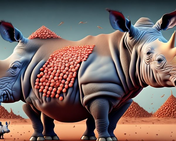 Stylized Rhinos in a Whimsical Landscape Design