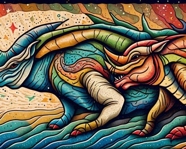 Vibrant Creatures Against Cosmic Backdrop in Artwork