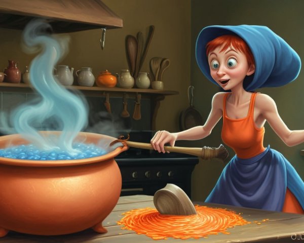 Cheerful Woman Cooking in a Warm Kitchen Setting