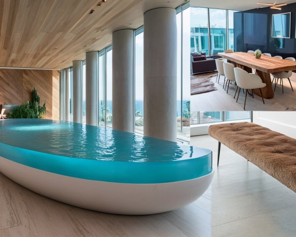 Luxurious Interior with Sleek Boat-Shaped Pool