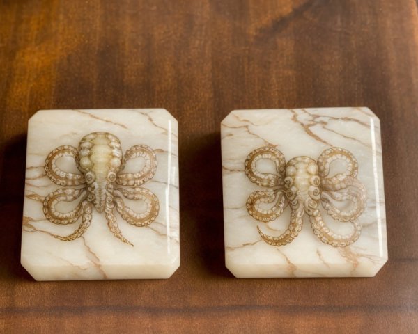 Decorative Cream Stone Coasters with Octopus Design