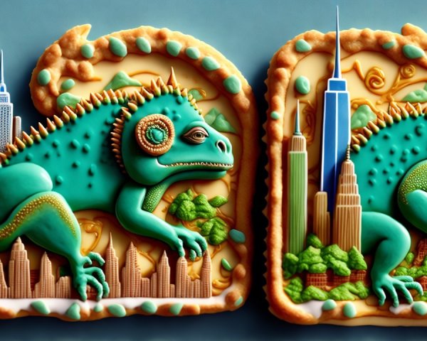 Dinosaur-Shaped Cookies with Urban Landscape Design