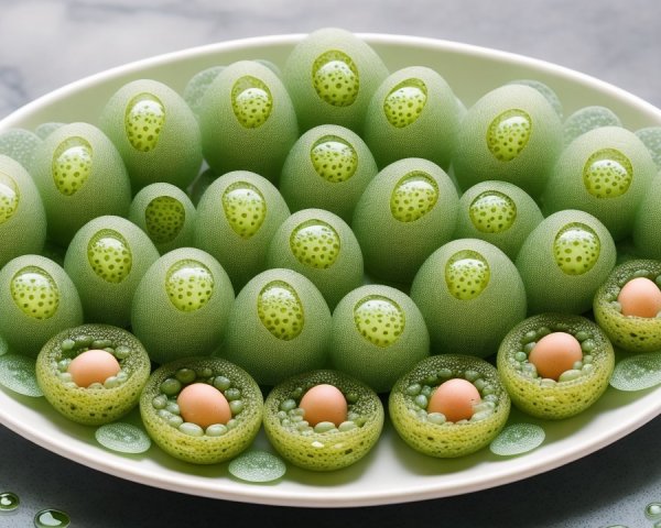 Vibrant Plate of Green Oval-Shaped Organic Objects