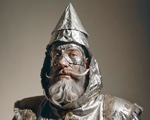 Medieval Knight in Ornate Silver Armor with Helmet