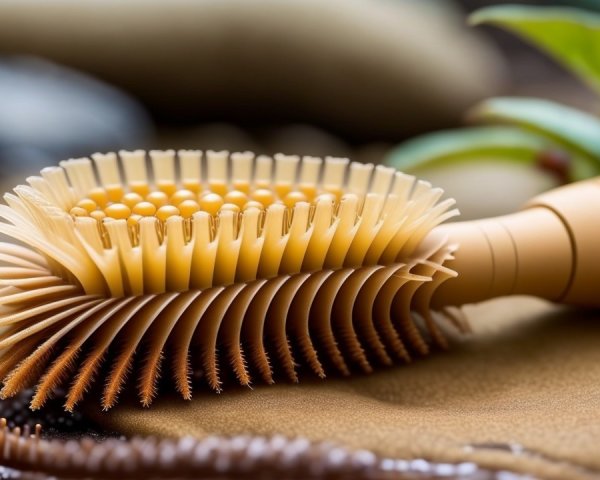 Close-up of a unique hairbrush with flexible bristles