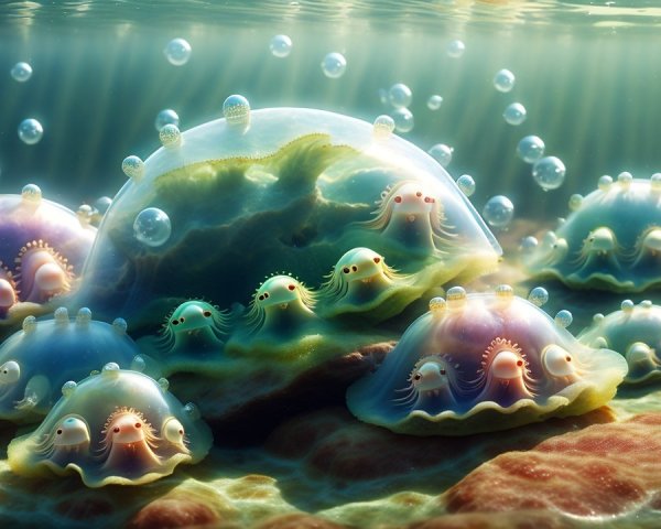 Vibrant Underwater Scene with Jelly-Like Creatures