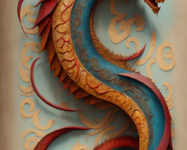 Majestic dragon with vibrant scales on soft background