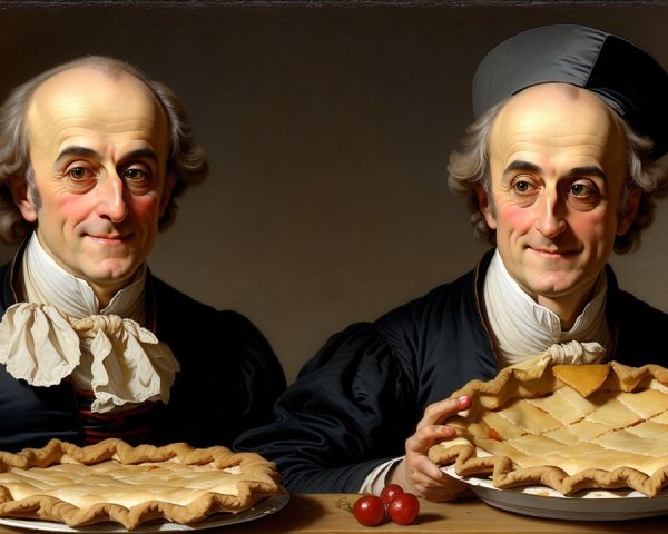 Two Men in 18th-Century Attire with Pies