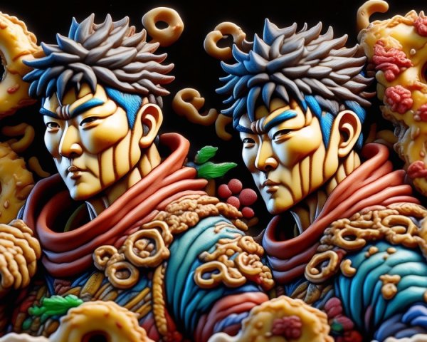 Vibrant Sculpture of Young Man with Blue Hair
