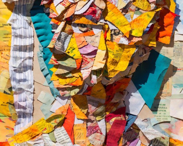 Abstract Collage of Textured Paper and Fabric Elements