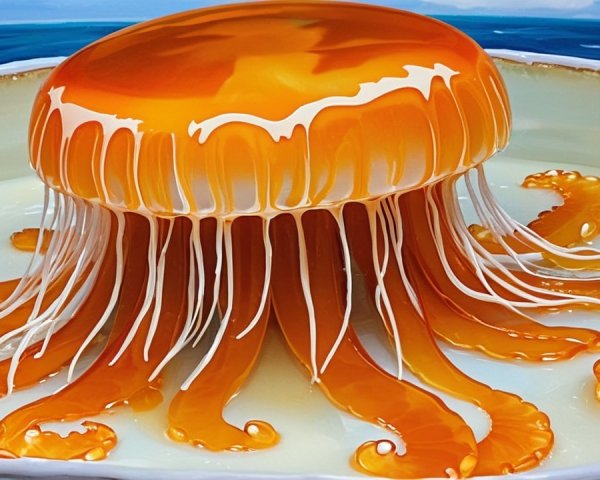 Vibrant Jellyfish Artwork with Orange Body and Blue Water