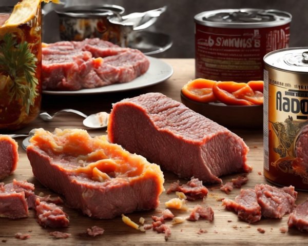 Rustic Wooden Table Displaying Various Cuts of Meat