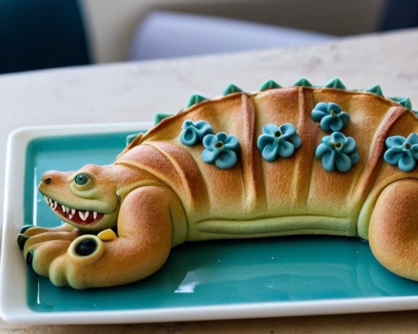 Whimsical Turtle-Shaped Cake with Blue Flowers