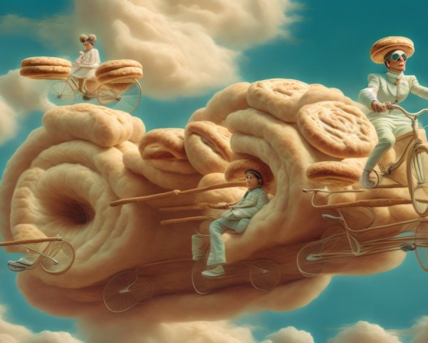 Whimsical Sky with Pastry Bicycles and Floating Doughnuts