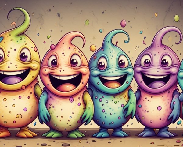 Colorful Cartoon Creatures with Playful Expressions