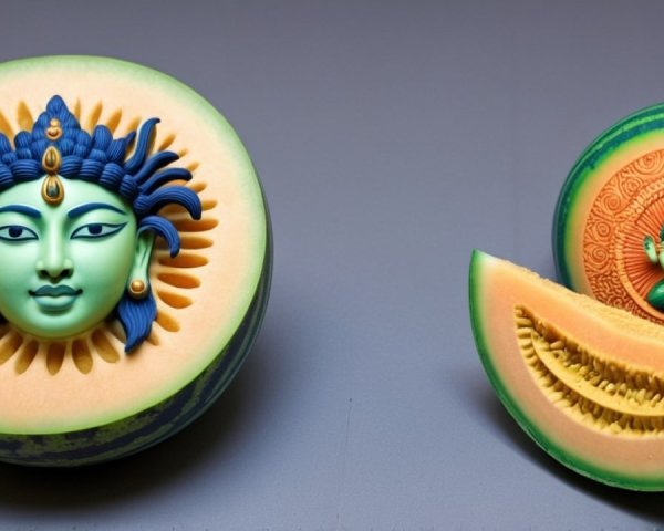 Intricately Carved Watermelon with Decorative Designs