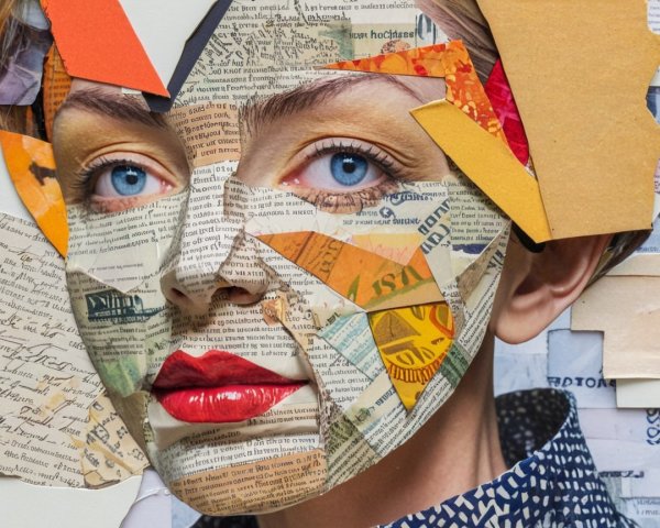 Mixed-media collage of a woman's face with textures