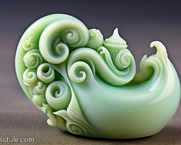 Intricate Jade Sculpture with Wave Patterns