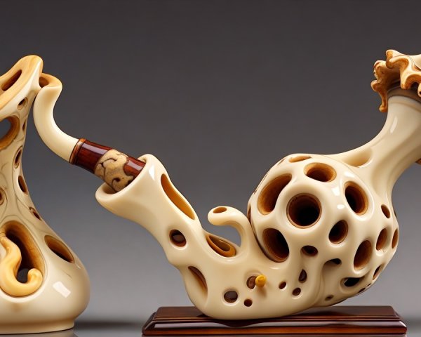 Elaborate Ivory Smoking Pipes with Wooden Accents