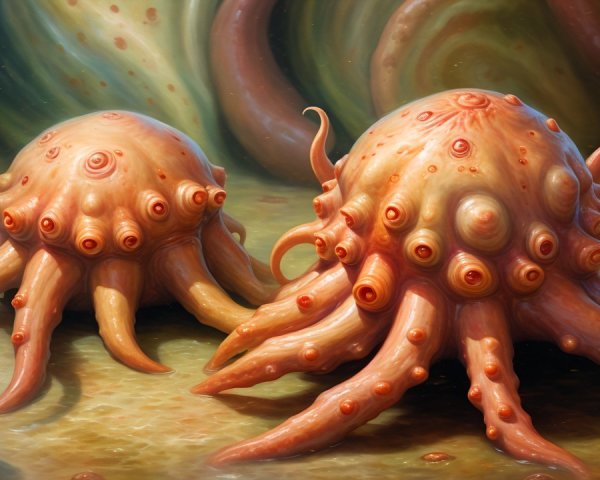 Whimsical Octopus-Like Creatures on Ocean Floor