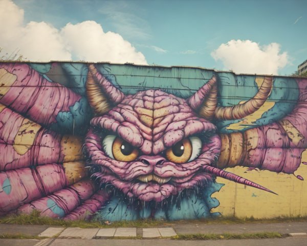 Vibrant Mural of Intricate Creature with Bold Colors