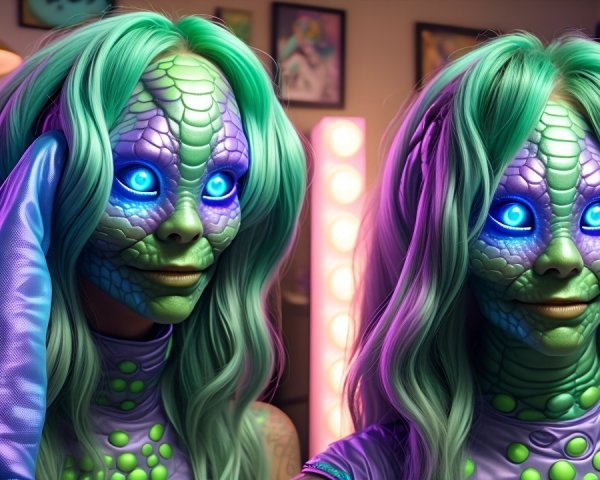 Fantastical Reptilian Humanoids with Vibrant Scales