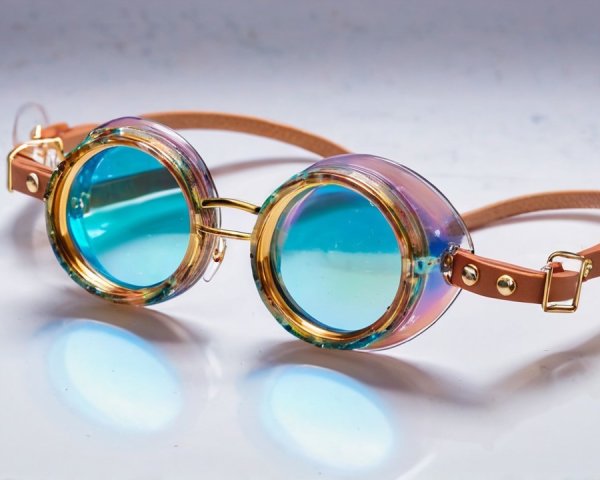 Round Sunglasses with Iridescent Frames and Blue Lenses