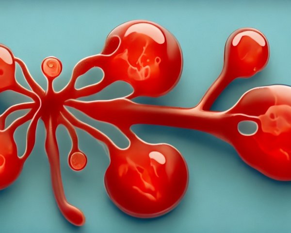 Abstract Red Droplets on Soft Blue Background