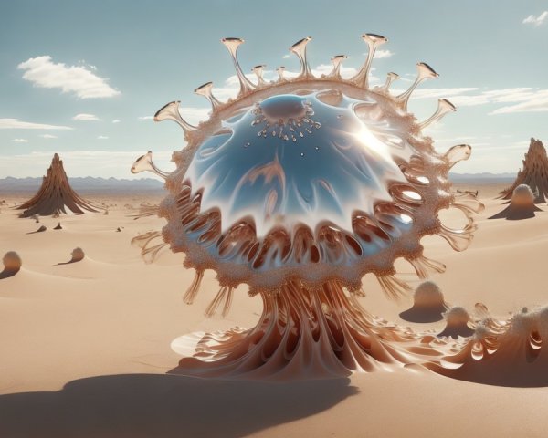 Surreal Desert Scene with Transparent Hovering Sphere