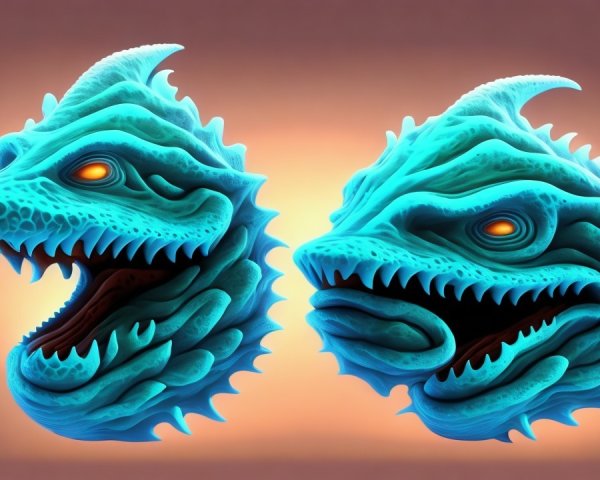 Stylized turquoise dragon-like creature heads with details