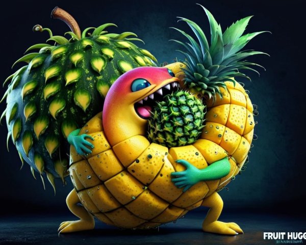 Cartoon Lizard Character Embracing a Pineapple