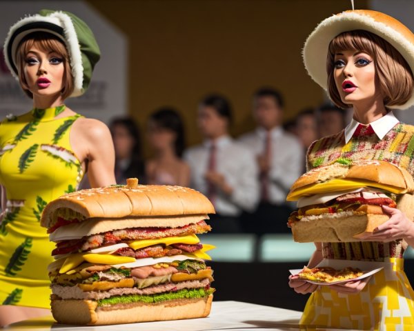 Chic Women Present Oversized Artistic Hamburgers