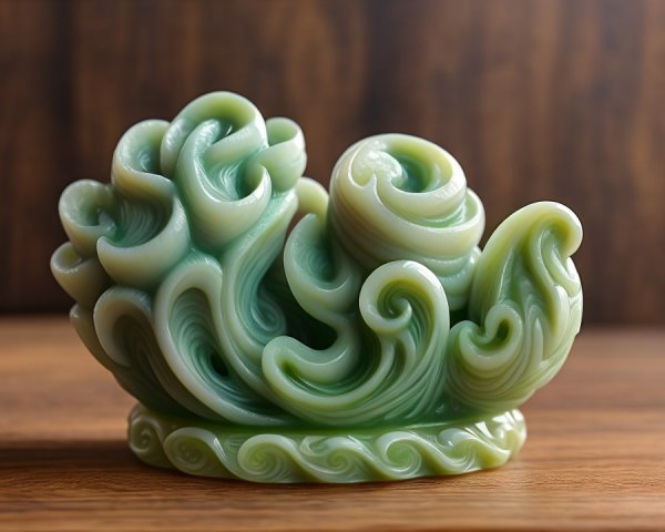 Intricately Carved Jade Sculpture of Swirling Waves
