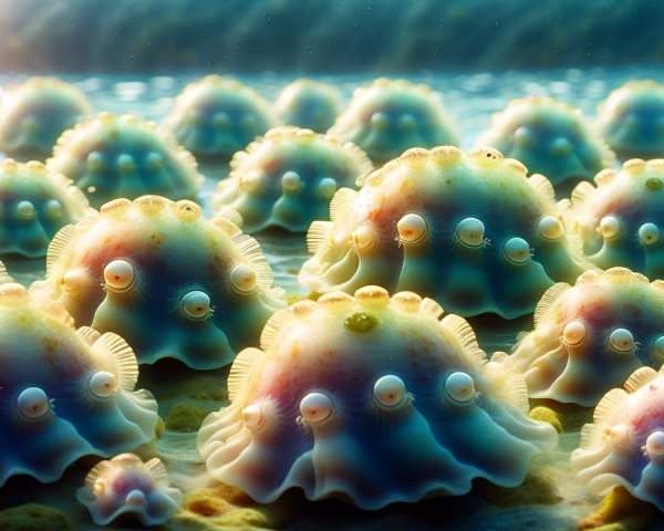 Vibrant Underwater Scene with Colorful Dome-Shaped Creatures