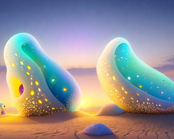 Surreal Desert Landscape with Sculptural Forms at Twilight