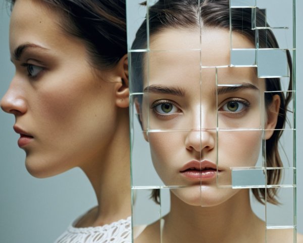 Studio Portrait of Young Woman with Contoured Cheek
