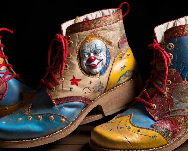 Whimsical Clown-Themed Boots with Colorful Designs