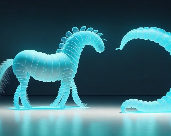 Translucent blue creatures in a dark background