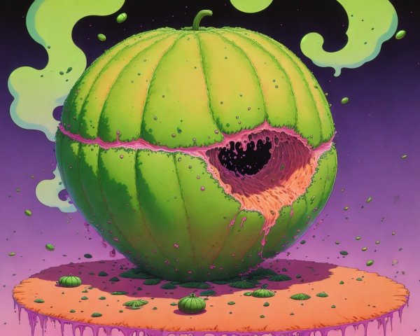 Large Green Segmented Fruit with Cavernous Interior