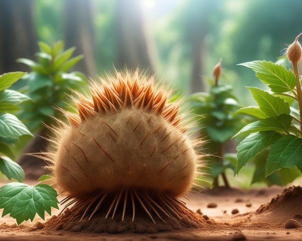 Unique Spiky Plant Surrounded by Lush Forest Foliage