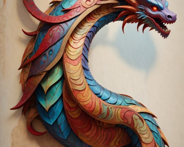 Vibrant Dragon Sculpture with Intricate Details