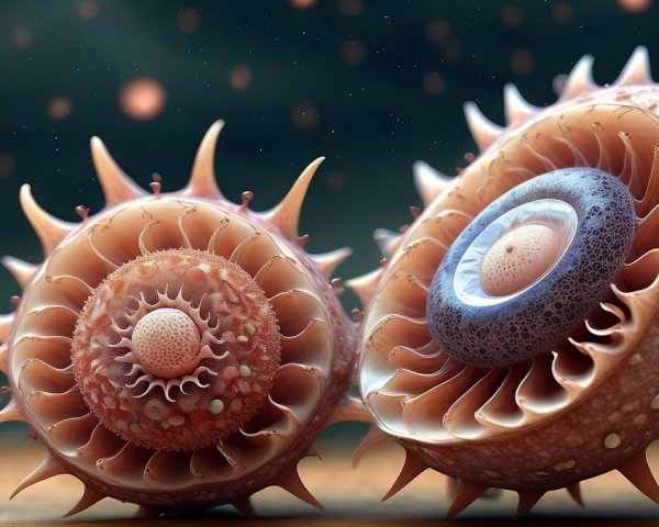 Intricate Ammonite-like Sea Creatures with Spiral Shells