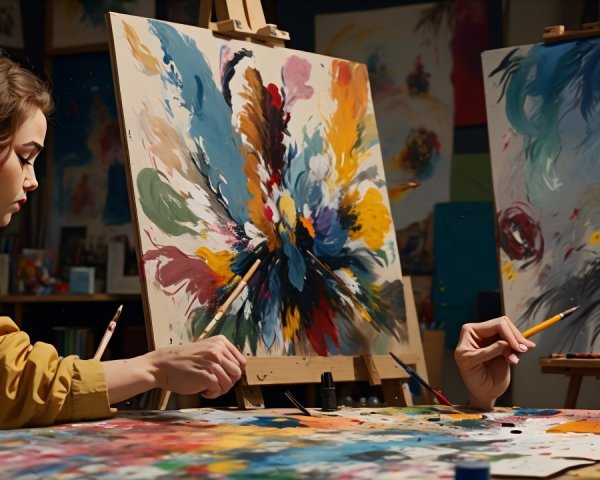 Artists Creating Colorful Works in Vibrant Studio